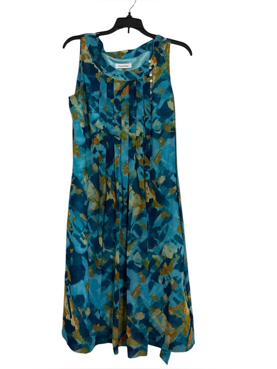 Calvin Klein Dresses & Skirts - Calvin Klein Teal Blue Abstract Print Sleeveless Dress with tie. Size 10